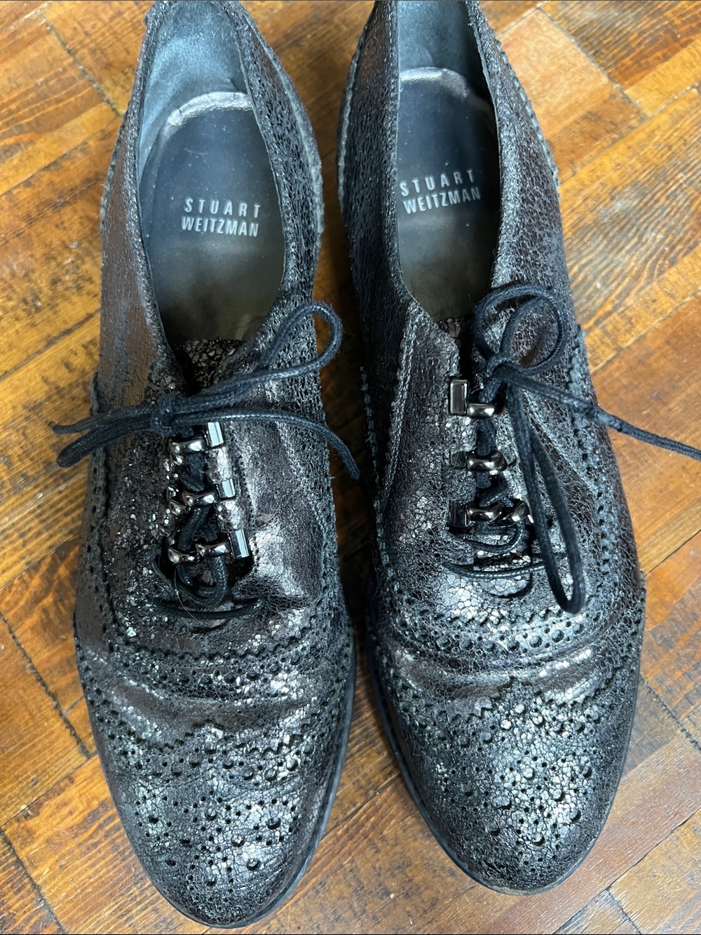 Stuart Weitzman dark silver lace up loafers size 8